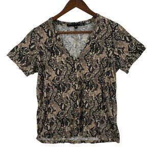 Veronica Beard Beige and Black Snake Print Blouse 100% Pima Cotton Size Medium